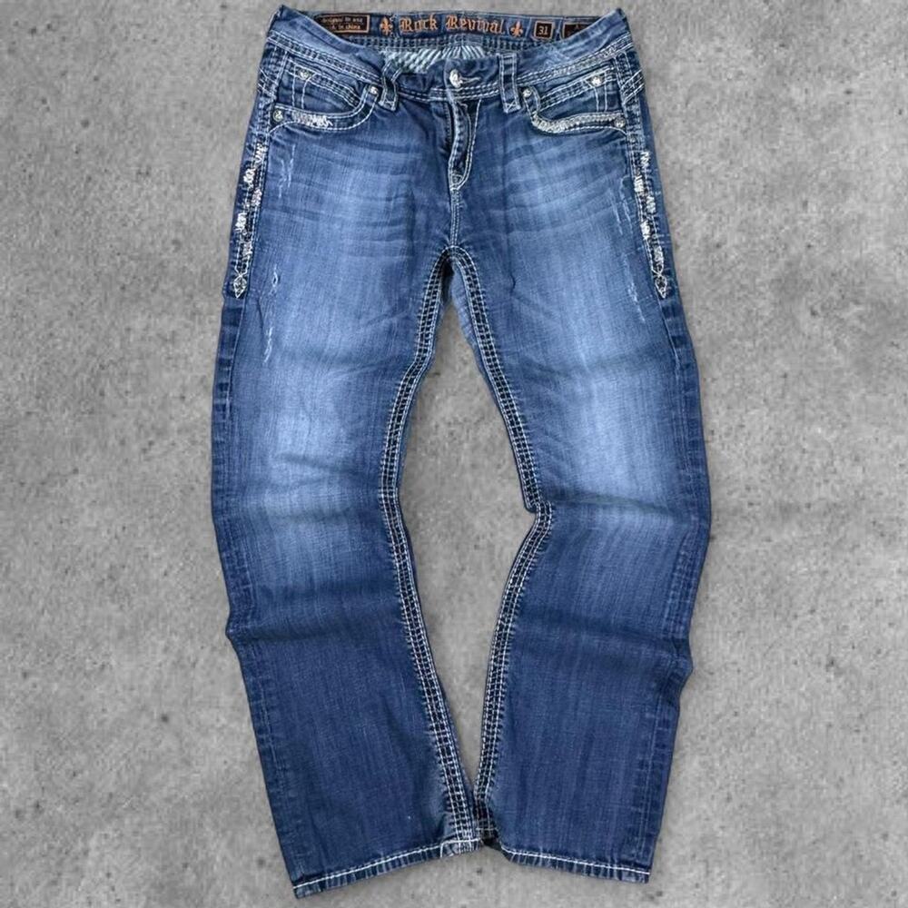 Rock Revival Amy Easy Boot Jeans Size 31 Diamond Embellished Bootcut Denim Women